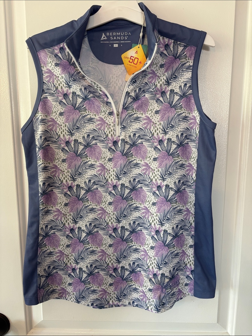 NWT Women’s Bermuda Sands Sleeveless Golf Polo in Purple Print - small
